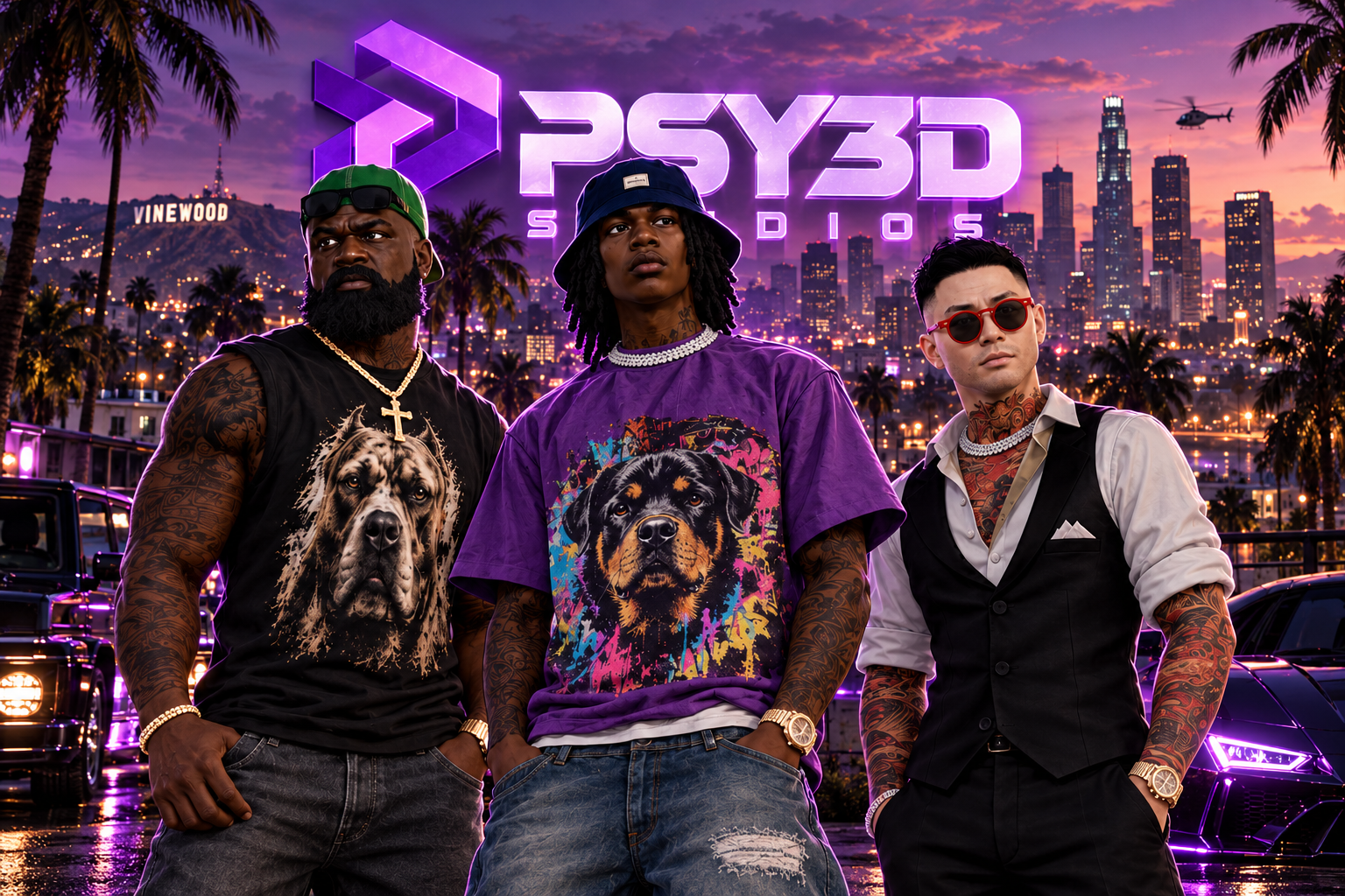 Geaver, Jaylen and Kazuo in Los Santos, created by PSY3D Studios